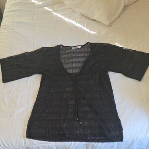 India Boutique Black Crochet Sheer Top
